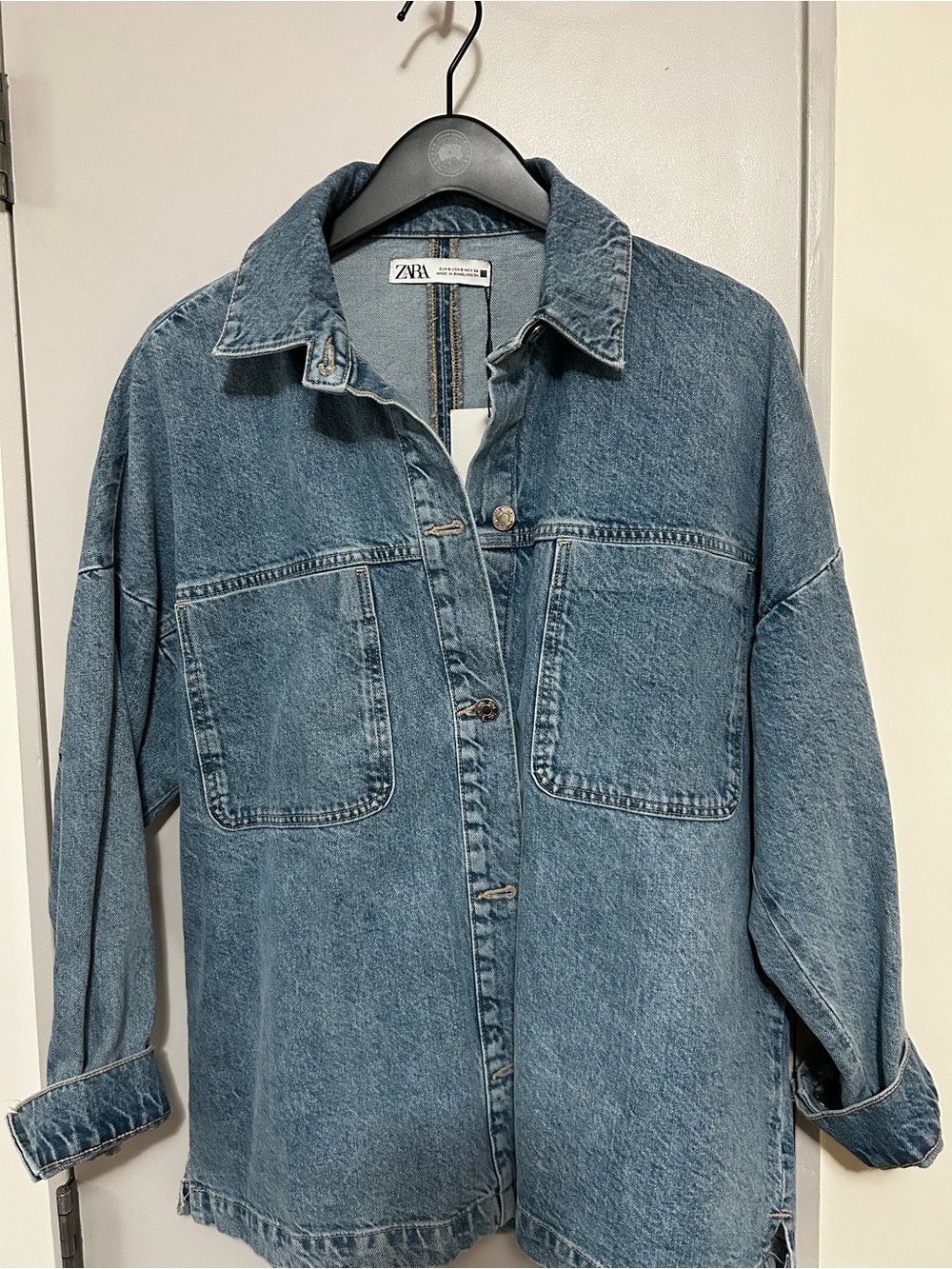 NWT ZARA Oversized Denim Shirt Jacket Shacket Medium Blue Wash Size S